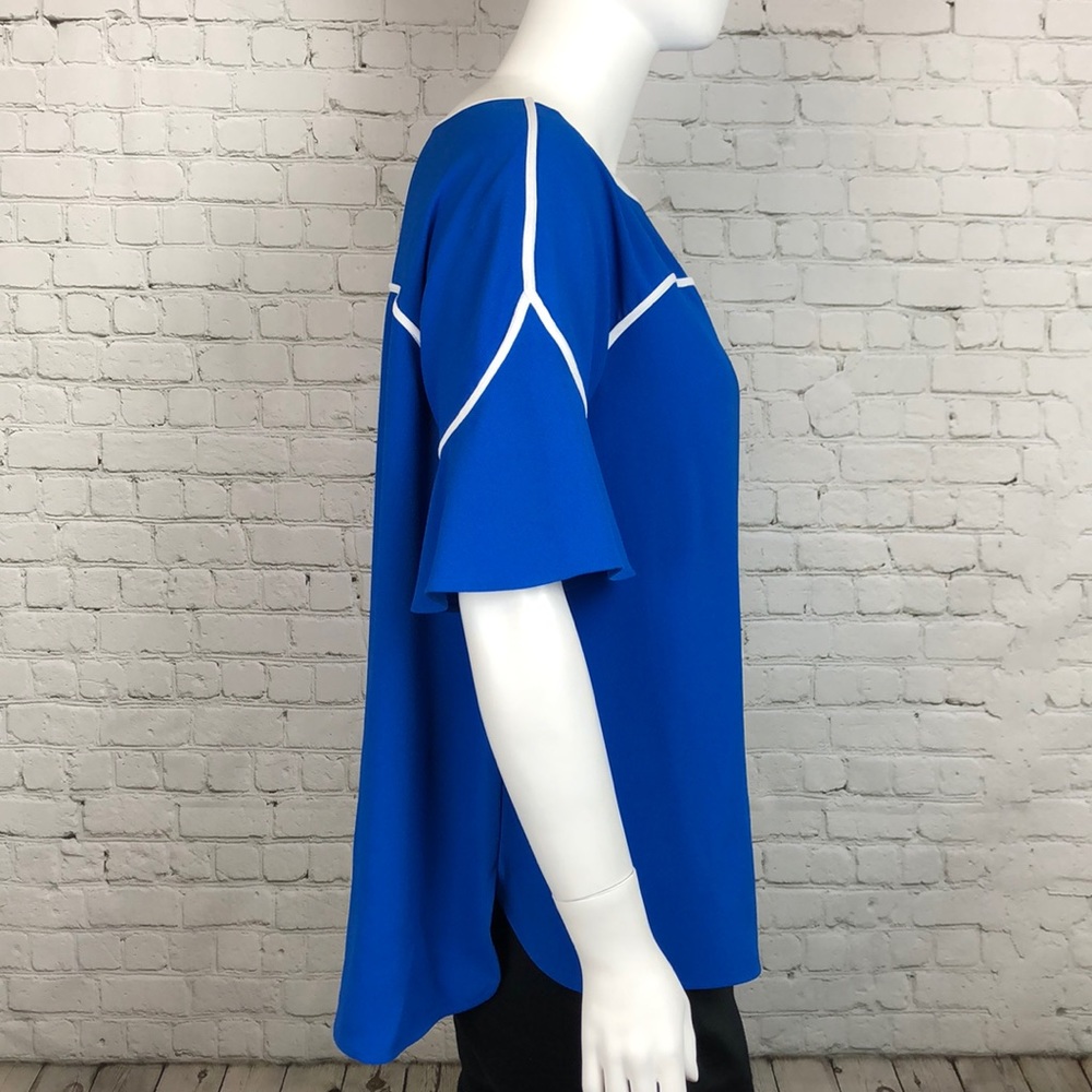 Only Size 0X (XL) Left! Alfani Cobalt Blue & White Trim Top Plus - Picture 4 of 5